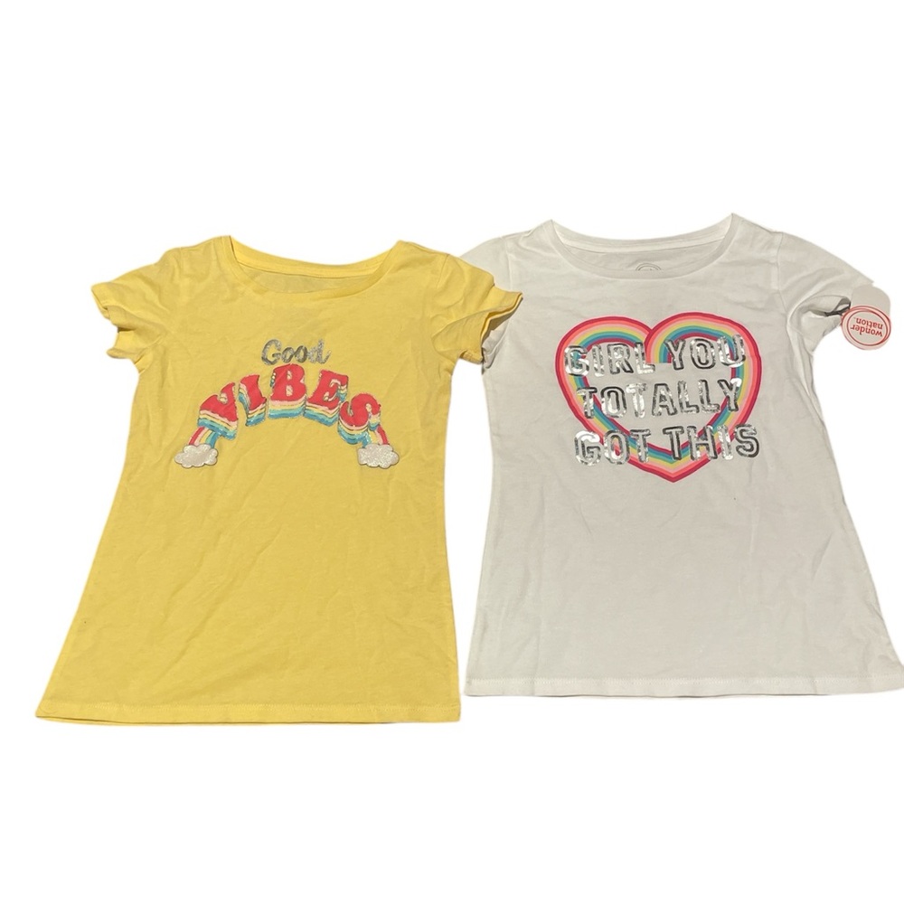 Kids' Cool Vibes & Heart Graphic T-Shirts - Yellow & White set of 2